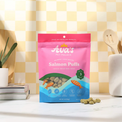 Ava's Pet Palace Freeze-Dried Salmon Puffs: Omega-3 Rich Wild-Caught Salmon, Kale & Flaxseed Dog Treats (3 oz)