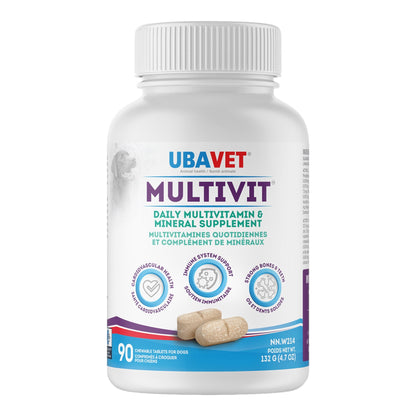 UBAVET MULTIVIT Daily Vitamin and Mineral Tablet for Dogs – Comprehensive Nutritional Support – (90 ct)