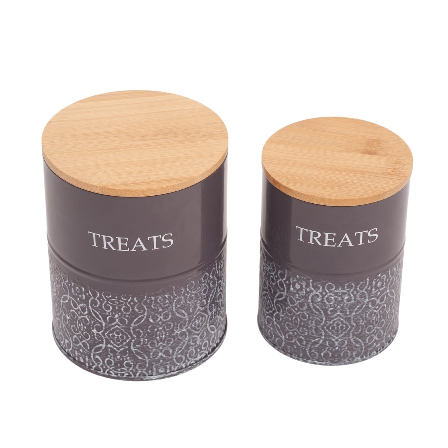 Country Living Set of 2 Volcanic Gray Carbon Steel Dog Treat Containers – Dog Treat Canister, Elegant & Stylish Organization