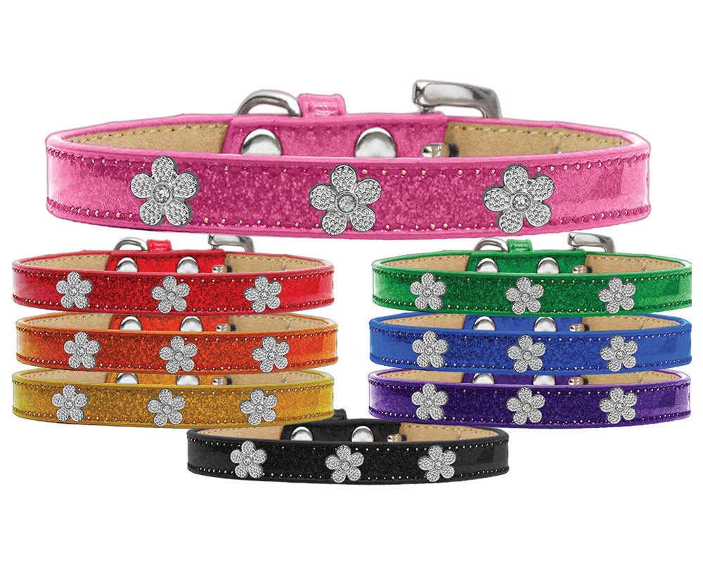 Dog, Puppy & Pet Widget Ice Cream Collar, "Silver Flower"