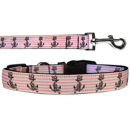 Pet Dog & Cat Nylon Collar or Leash, "Pink Anchors"