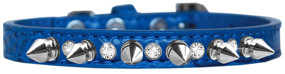 Dog, Puppy and Pet Designer Croc Collar, "Silver Spike & Clear Jewel"