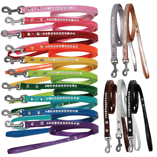 Dog, Puppy & Pet Designer Croc Leash, "One Row Clear Crystal"