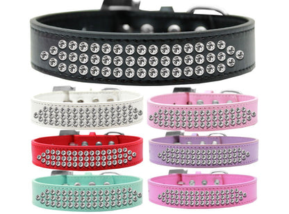 Dog, Puppy & Pet Fashion  Collar, "Three Row Clear Crystal Rimsets"