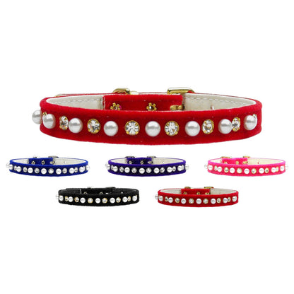 Dog, Puppy and Pet Collar, "Velvet Pearl & Crystal"