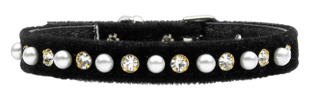 Dog, Puppy and Pet Collar, "Velvet Pearl & Crystal"