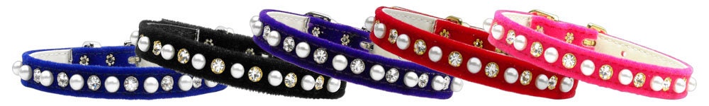 Dog, Puppy and Pet Collar, "Velvet Pearl & Crystal"