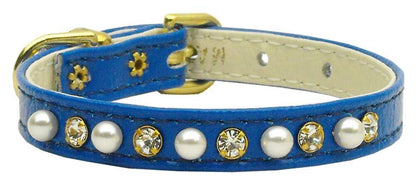 Dog, Puppy and Pet Collar, "3/8" Wide Pearl & Clear Crystals"