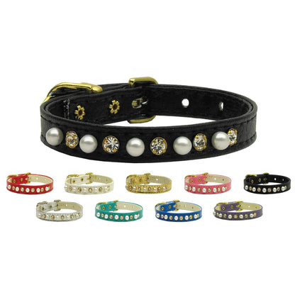 Dog, Puppy and Pet Collar, "3/8" Wide Pearl & Clear Crystals"