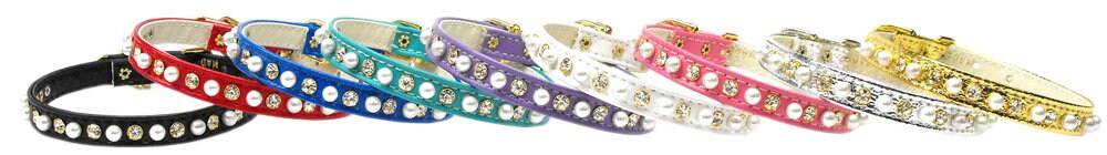 Dog, Puppy and Pet Collar, "3/8" Wide Pearl & Clear Crystals"