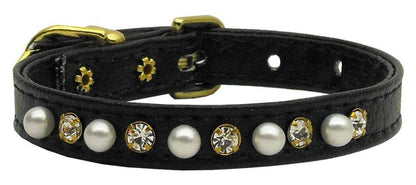 Dog, Puppy and Pet Collar, "3/8" Wide Pearl & Clear Crystals"