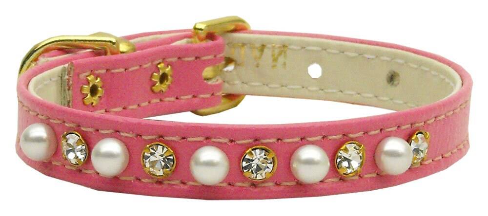 Dog, Puppy and Pet Collar, "3/8" Wide Pearl & Clear Crystals"