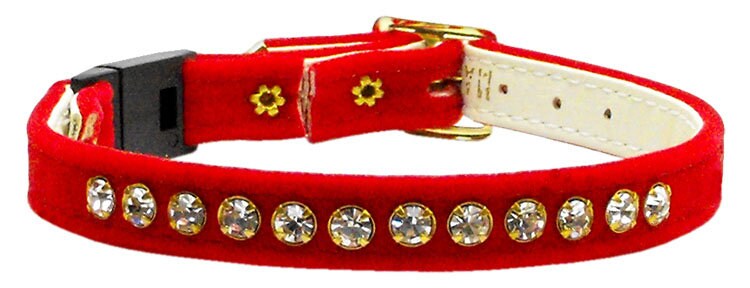 Premium Cat Breakaway Collar, "Velvet One Row Rhinestone"