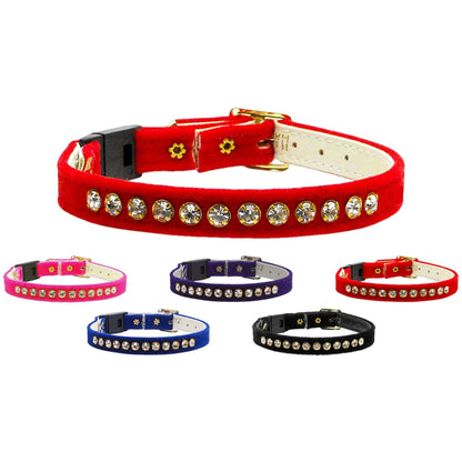 Premium Cat Breakaway Collar, "Velvet One Row Rhinestone"