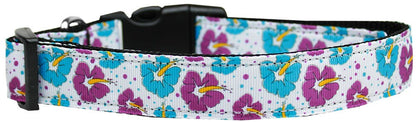 Pet Dog and Cat Nylon Collar or Leash, "Blue & Purple Hibiscus Flowers"