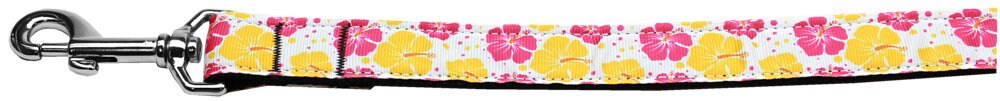 Pet Dog and Cat Nylon Collar or Leash, "Pink & Yellow Hibiscus Flowers"