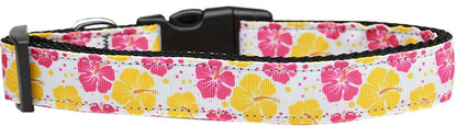 Pet Dog and Cat Nylon Collar or Leash, "Pink & Yellow Hibiscus Flowers"