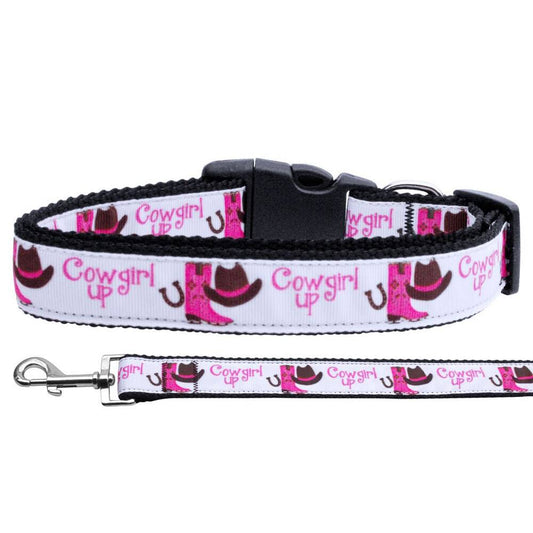 Pet Dog & Cat Nylon Collar or Leash, "Cowgirl Up"