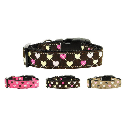 Pet Dog & Cat Nylon Collar or Leash, "Argyle Hearts"