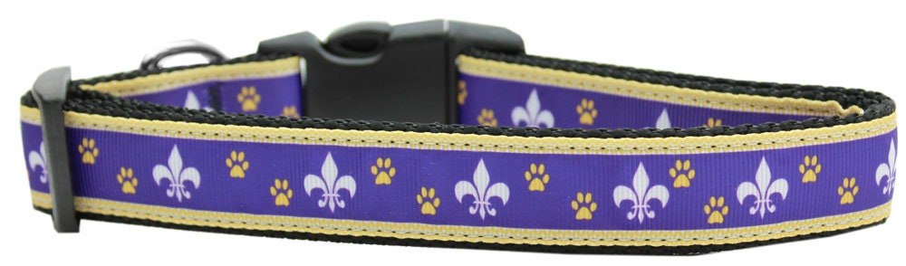 Pet Dog and Cat Nylon Collar or Leash, "Purple & Yellow Fleur De Lis"