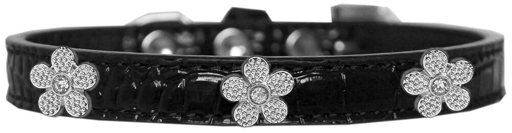 Dog, Puppy & Pet Designer Croc Widget Collar, "Silver Flowers"