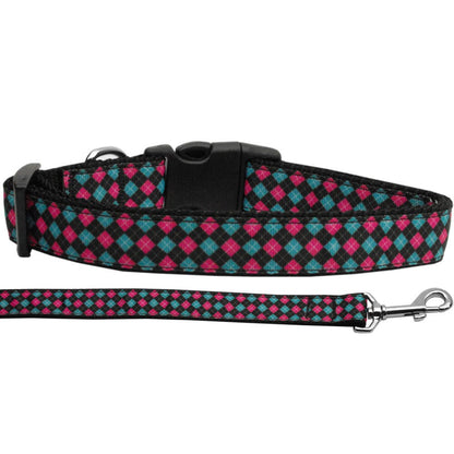 Pet Dog and Cat Nylon Collar or Leash, "Pink & Blue Plaid"