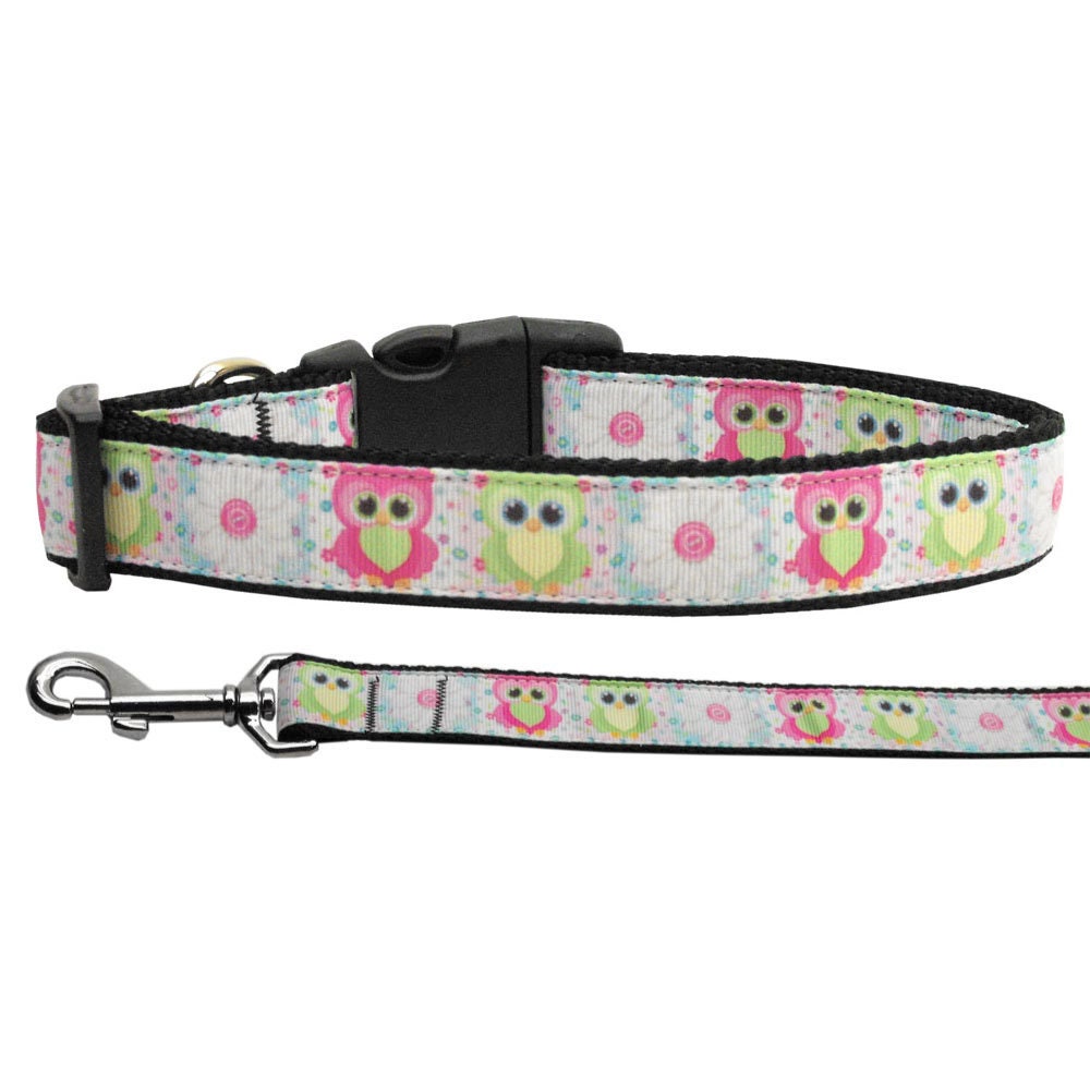 Pet Dog & Cat Nylon Collar or Leash, "Sweet As Sugar Owls"