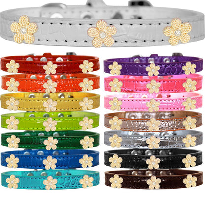 Dog, Puppy & Pet Designer Croc Widget Collar, "Gold Flowers"