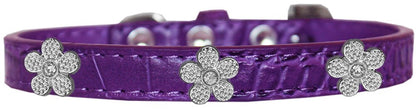 Dog, Puppy & Pet Designer Croc Widget Collar, "Silver Flowers"