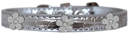 Dog, Puppy & Pet Designer Croc Widget Collar, "Silver Flowers"