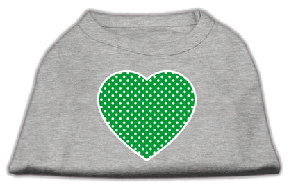 Pet Dog & Cat Shirt Screen Printed, "Swiss Dots Green Heart"