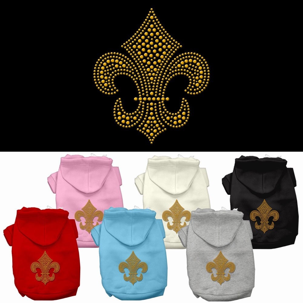 Pet, Dog & Cat Hoodie Rhinestone, "Gold Fleur De Lis"