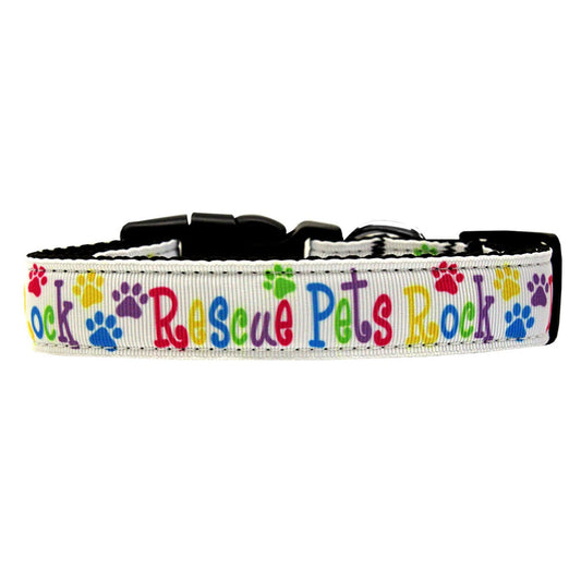 Pet Dog & Cat Nylon Collar or Leash, "Rescue Pets Rock"