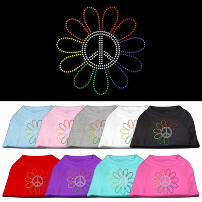 Pet Dog & Cat Shirt Rhinestone, "Rainbow Flower Peace Sign"