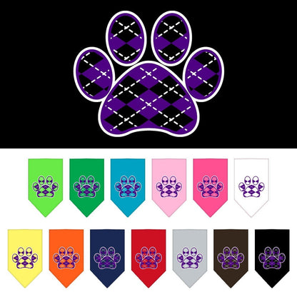 Pet and Dog Bandana Screen Printed, "Purple Argyle Paw"