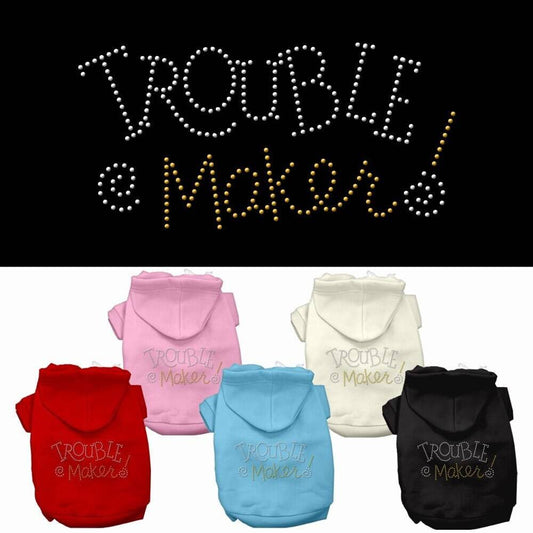 Pet, Dog & Cat Hoodie Rhinestone, "Trouble Maker"