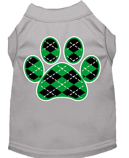 Pet Dog & Cat Shirt Screen Printed, "Argyle Paw Emerald Green"