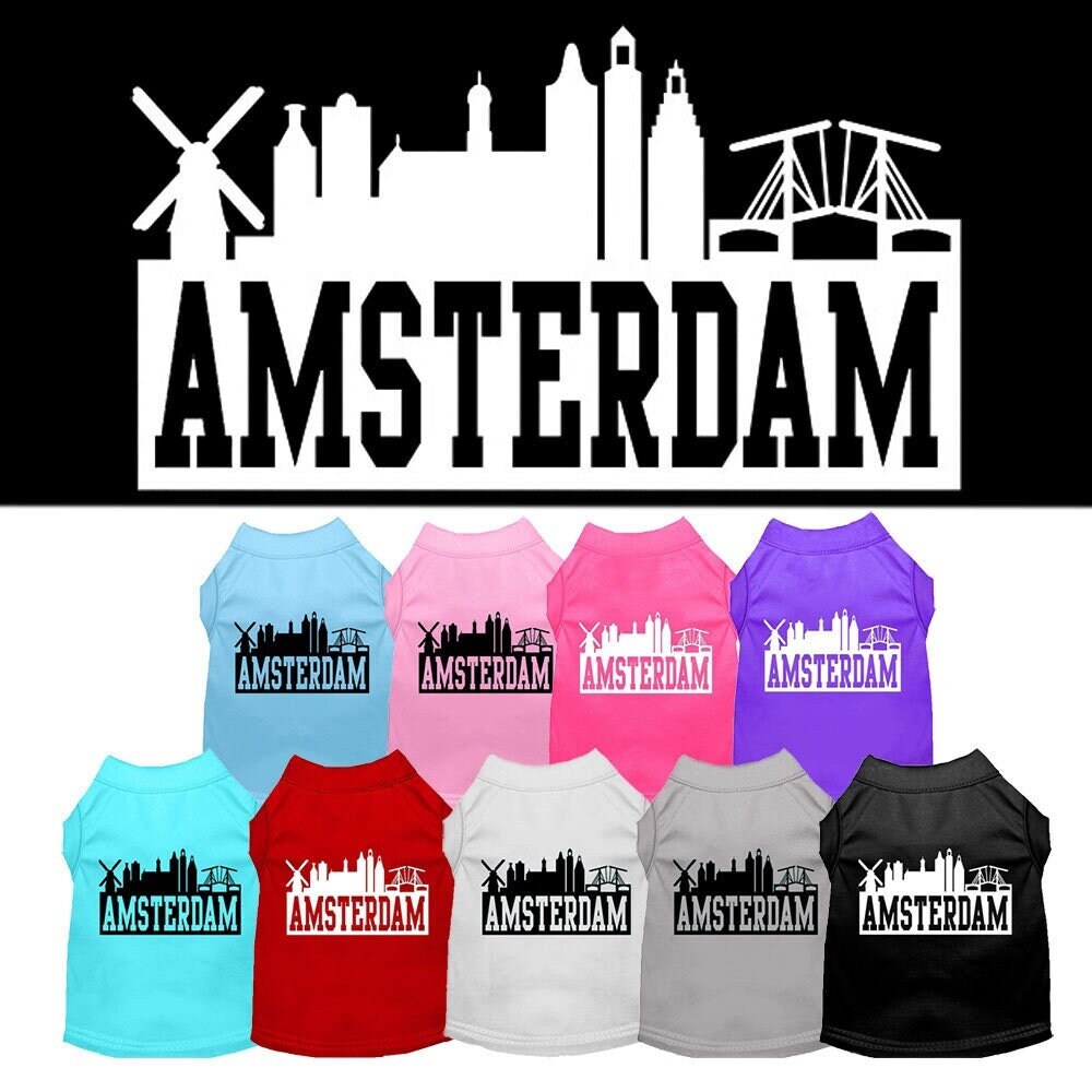 Pet Dog & Cat Shirt Screen Printed, "Amsterdam Skyline"