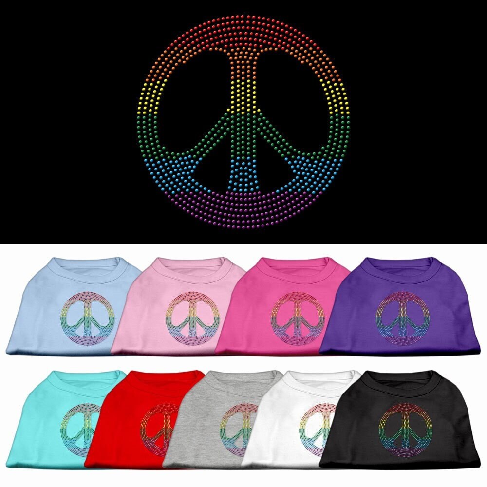 Pet Dog & Cat Shirt Rhinestone, "Rainbow Peace Sign"