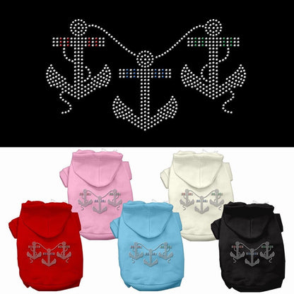 Pet Dog & Cat Hoodie Rhinestone, "Anchors"