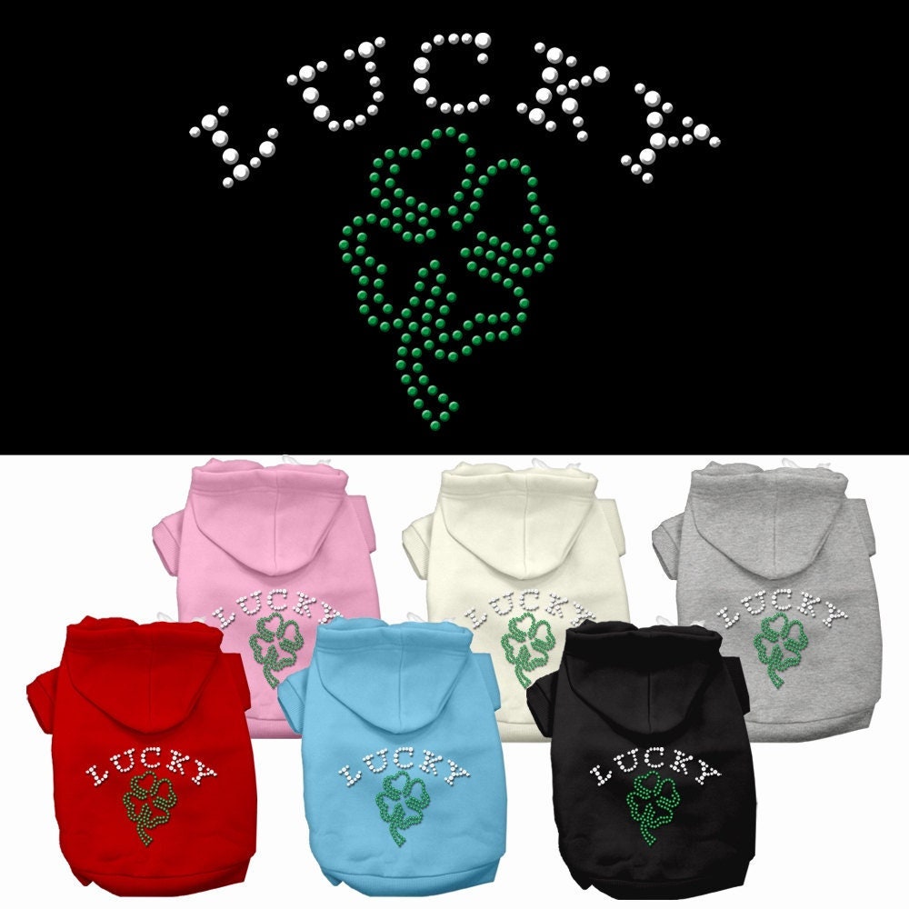 Pet, Dog & Cat Hoodie Rhinestone, "Four Leaf Clover Outline"