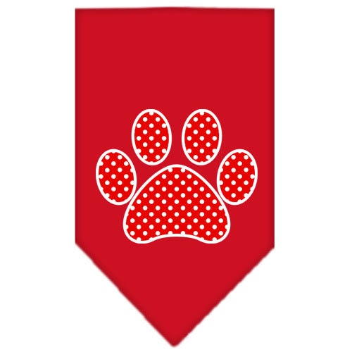 Pet and Dog Bandana Screen Printed, "Red Swiss Dot Paw"