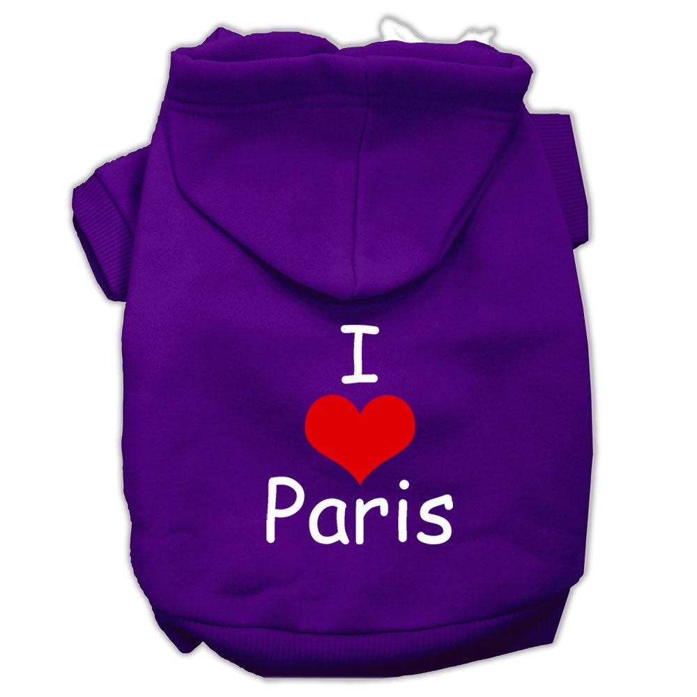 Pet, Dog & Cat Hoodie Screen Printed, "I Love Paris"