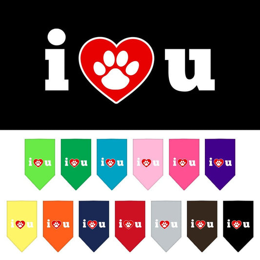 Pet and Dog Bandana Screen Printed, "I Love You"