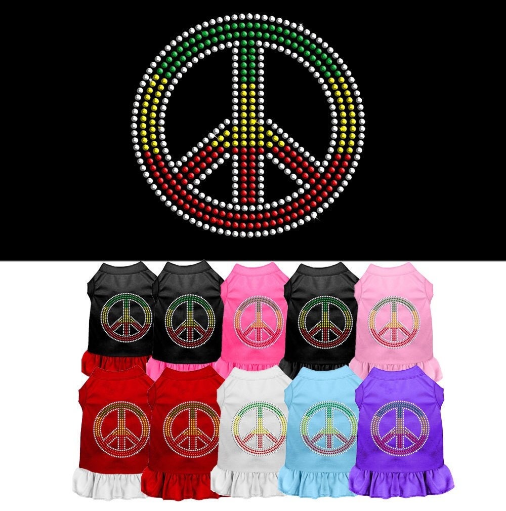 Pet Dog & Cat Dress Rhinestone, "Rasta Peace"