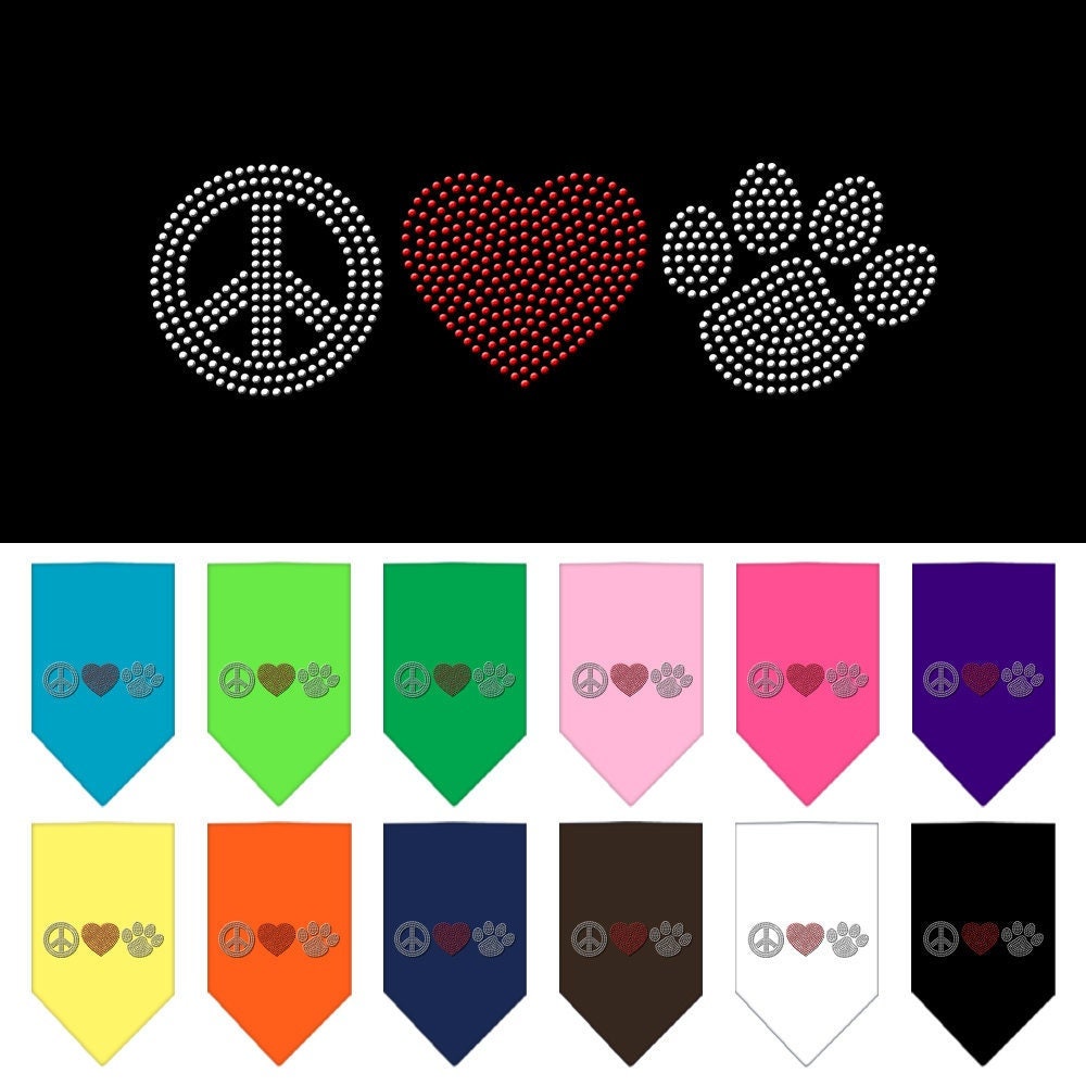 Pet and Dog Bandana Rhinestone, "Peace Love Paw"