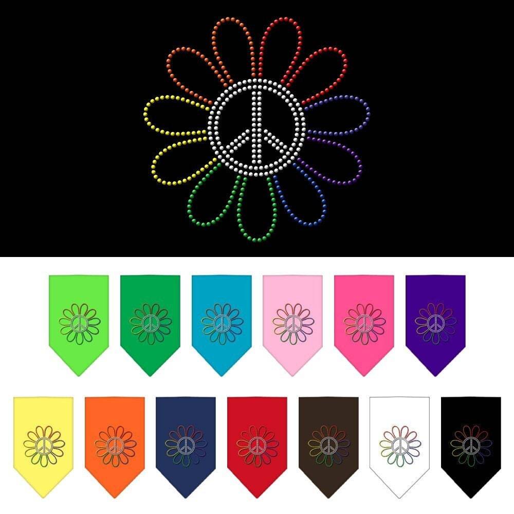 Pet and Dog Bandana Rhinestone, "Rainbow Peace Flower"