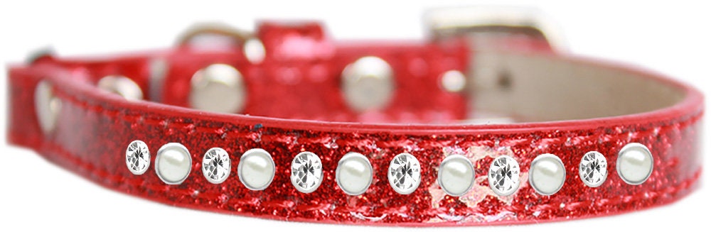 Cat Safety Ice Cream Collar, "One Row Pearl & Clear Crystal"