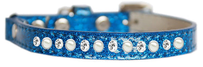 Cat Safety Ice Cream Collar, "One Row Pearl & Clear Crystal"