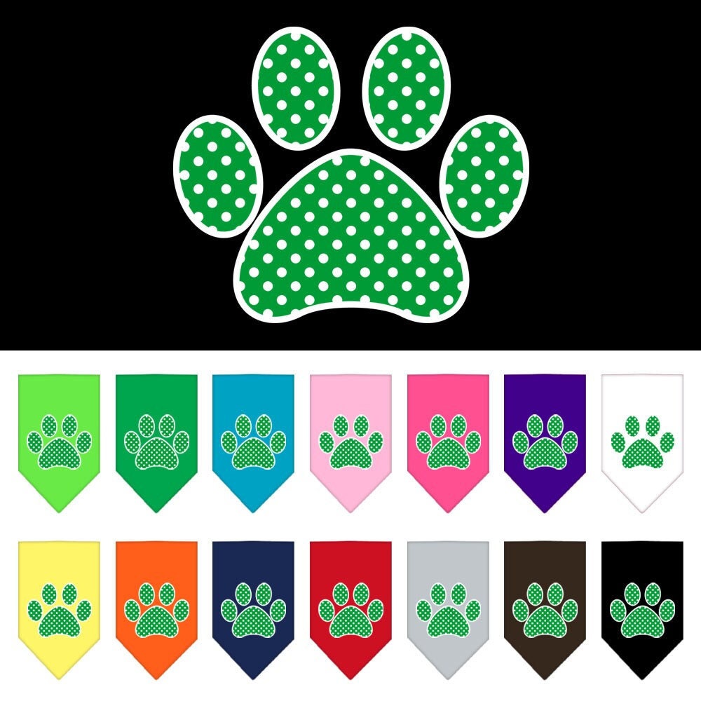 Pet and Dog Bandana Screen Printed, "Green Swiss Dot Paw"